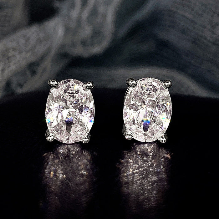 Oval Solitaire Stud Earrings In Ten Bright Stone Colors