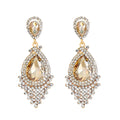Gold Tone Silver Tone Champagne Ornate Teardrop Tassel Crystal Four Designs Metal Dangle view 1