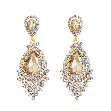 Gold Tone Silver Tone Champagne Ornate Teardrop Tassel Crystal Four Designs Metal Dangle