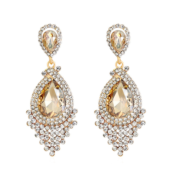 Gold Tone Silver Tone Champagne Ornate Teardrop Tassel Crystal Four Designs Metal Dangle