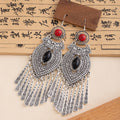 Antique Silver Long Fringe Statement Hook Earrings in Three Colors view 3