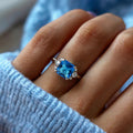 Blue Square CZ Side Stone Ring Three Tones Sizes 6-10 view 2