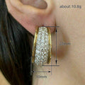 Two Tone Crystal Pave Wide Huggie Hoop Earrings Polished Metal Earrings view 4