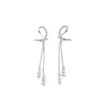 Silver Tone Bow and Double Long Chain Tassel Earrings view 5