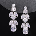 Clear Geometric Crystal Drop Earrings in Silver Tone view 3