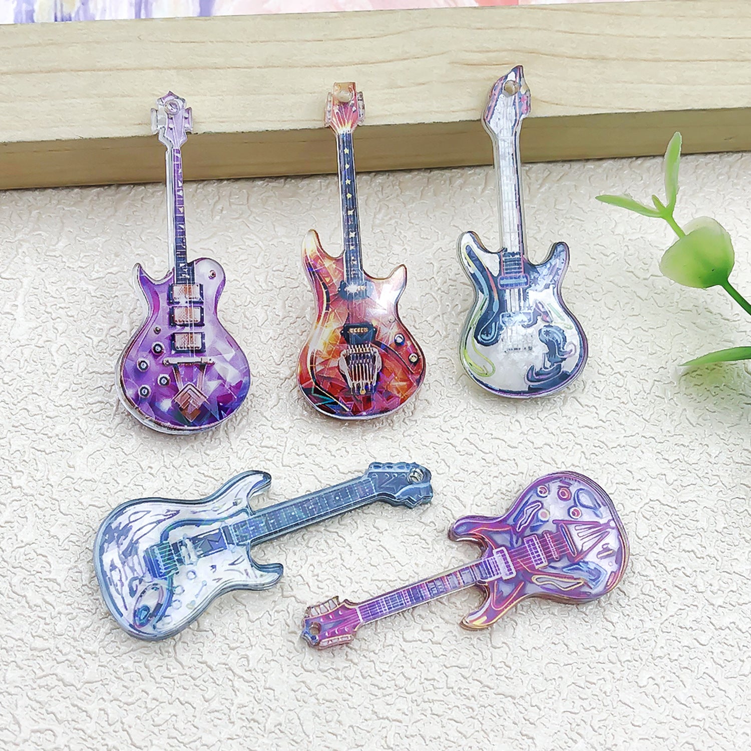 Acrylic Colorful Guitar Double Sided Charm Pendant for Earrings Keychain DIY Jewelry
