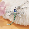 Blue And Green Stone Dragonfly Pendant Necklace In Silver Tone view 4