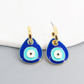 Gold Tone Blue Teardrop Evil Eye Huggie Drop Earrings view 1