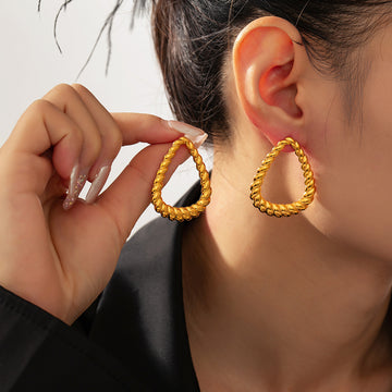 Gold Twisted Rope Triangle Teardrop Hoop Earrings Pair