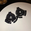 Crystal Bow Tassel Stud Earrings in Silver and Black view 7