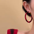 Red and Black Wrapped Hoop Earrings with Polished Details view 4