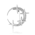 Crystal Crescent Moon And Star Brooch in Two Metal Tones view 5