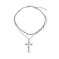 Crystal Cross Layered Necklace Silver Earring Four Styles view 5