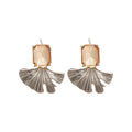 Silver Tone Square Stone Fan Drop Stud Earrings With Polished Metal Details view 5