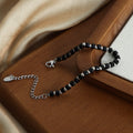 Black Faceted Cube Bead Bracelet with Silver Spacers Extension view 2