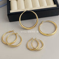 Gold Thick Tube Hoop Earrings Three Diameter Size Options view 1