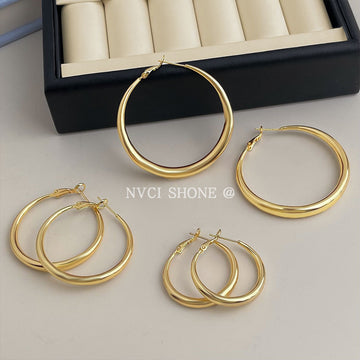 Gold Thick Tube Hoop Earrings Three Diameter Size Options