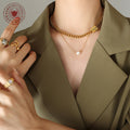Double Layer Curb Chain GIRLS Tag Pearl Pendant Necklace view 3