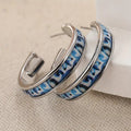 Blue Pattern Chunky Hoop Earrings In Two Metal Tones view 3