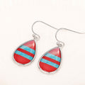 Red Turquoise Stripe Teardrop Drop Earrings Silver Tone view 5
