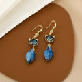 Gold Fox Blue Crystal Drop Earrings Teardrop Dangle view 2