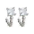 Silver C-Shape Hoop Earrings Princess Cut Clear CZ view 5
