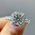 White Gold Tone Round Crystal Halo Baguette Band Ring Sizes 6-10 view 2