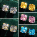 Gold Tone Square Colored Stone Stud Earrings Five Colors view 2