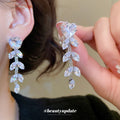 Silver Crystal Flower Leaf Cascade Necklace Or Earrings view 4
