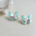 Mint Green Enamel Butterfly Stud Earrings With Pearl Accents view 4