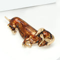 Brown Enamel Dachshund Brooch with Gold Tone Details view 2