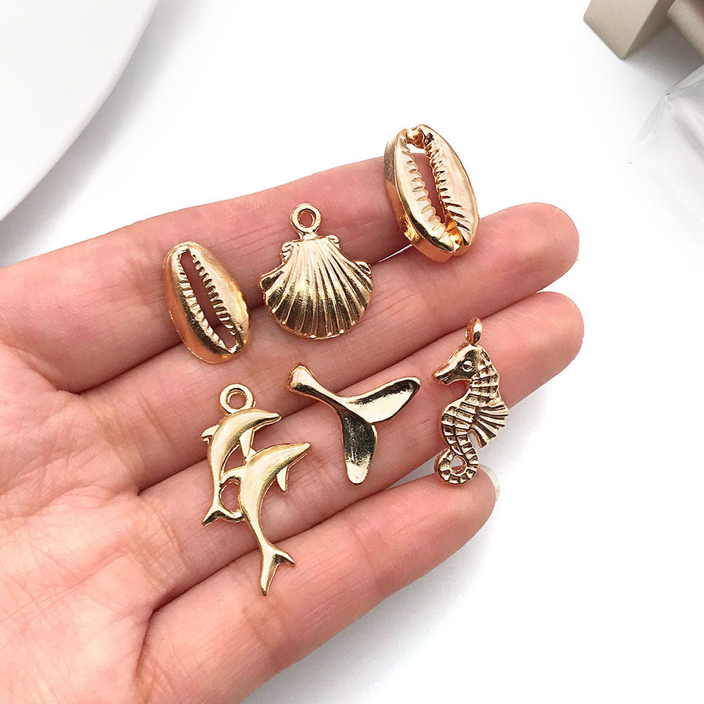 KC Gold Tone Zinc Alloy Starfish Mermaid Shell Dolphin Conch Charm Pendants for DIY Jewelry