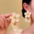 Crocheted Flower Cluster Stud Earrings In Four Bright Colors view 2