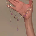 Gold Layered Butterfly Crystal Tassel Necklace Purple Accents view 6