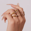 Crystal Cross and Leaf Band Open Rings in Gold Tone view 4