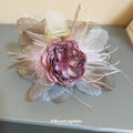 Pink Center Layered Flower Hair Claw With Gray White Petals And Feathers view 4