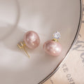 Pink Pearl Look Clear Round Top Classic Stud Earrings view 4