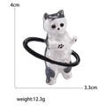Standing Gray and White Cat Brooch With Glossy Black Hoop view 5
