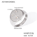 Stainless Steel Star Signet Ring Three Czech Diamonds Oval view 6