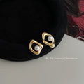 Gold Tone Irregular Open Frame Pearl Stud Earrings view 4