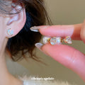 Pearl and Clear Crystal Drop Stud Earrings in Two Tones view 2