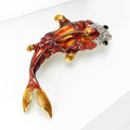Red Enamel Koi Fish Brooch Rhinestone Head Gold Tone Pin view 2