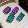 Crystal Pave Rectangle Statement Hoop Earrings For Women view 3