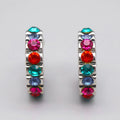 Rainbow Crystal Half Hoop Stud Earrings in Silver Tone view 2