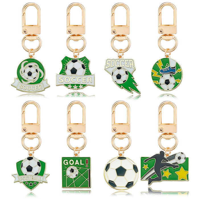 Soccer Ball Metal Clip Keychains, Eight Green Designs