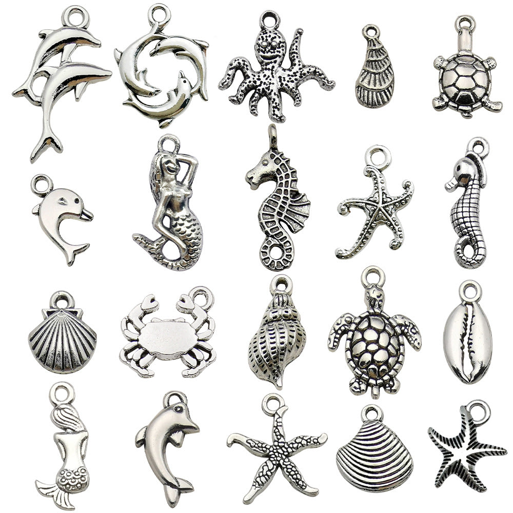 Antique Silver Zinc Alloy Seahorse Turtle Starfish Ocean Charm Pendant for DIY Earrings