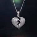 Silver Tone Pave Broken Heart Pendant Necklace on Twisted Chain view 3