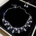 Silver Pearl Rhinestone Cascade Necklace and Pearl Drop Earrings view 6