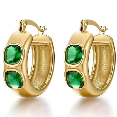 Image 5 showing green double crystal hoop earrings