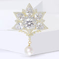 Gold Zircon Lotus Brooch Pearl Drop Court Style Copper Pin view 2